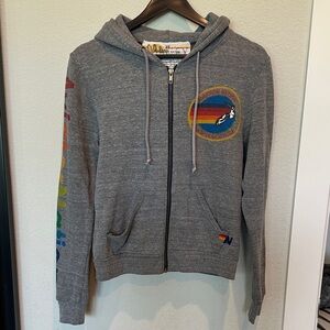 Aviator Nation Gray Hoodie with Rainbow Details